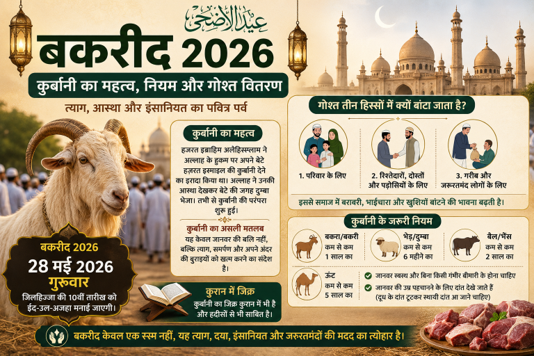 बकरीद 2026: कुर्बानी का महत्व, गोश्त तीन हिस्सों में क्यों बांटा जाता है और क्या हैं जरूरी नियम