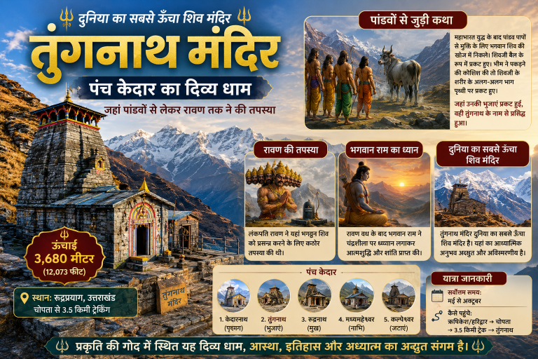 तुंगनाथ मंदिर: दुनिया का सबसे ऊंचा शिव मंदिर, जहां पांडवों से लेकर रावण तक ने की थी तपस्या